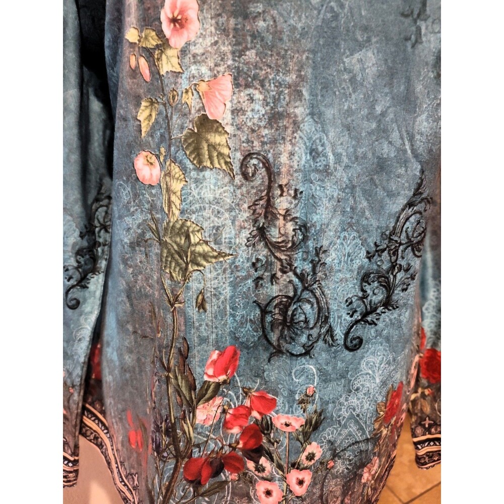 Beautiful Fantaslook Women's Tunic in Vintage Floral Teal Blue Pattern Size S - Picture 2 of 6